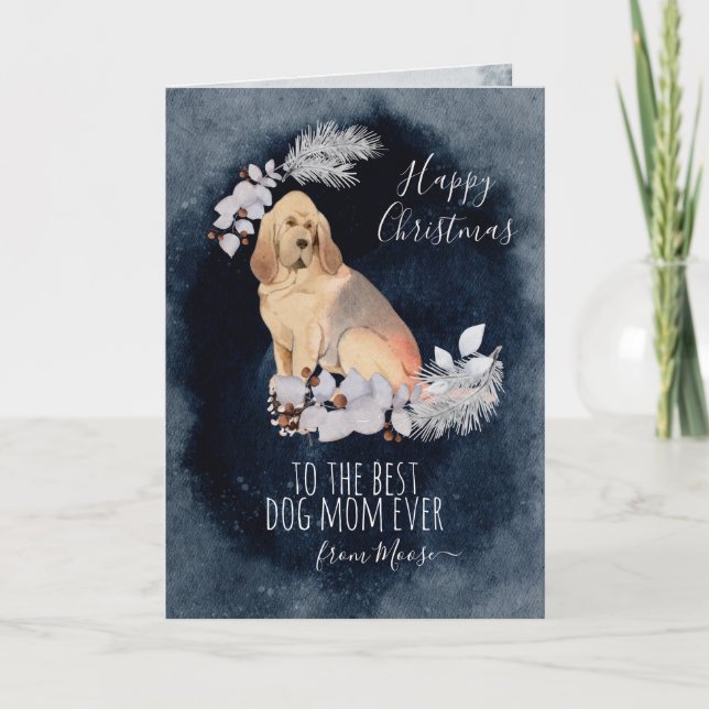 Customized Bloodhound Dog Mom Christmas Holiday Card (Front)
