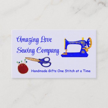 Customized Blue And Gold Sewing Machine 2 Business Card by DizzyDebbie at Zazzle