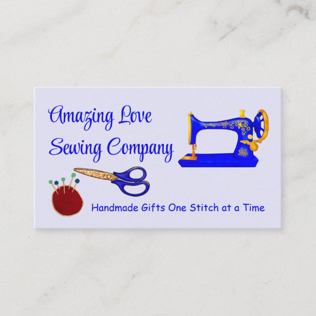 Customized Blue and Gold Sewing Machine 2 Business Card (Front)