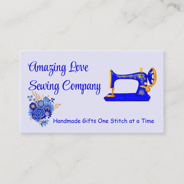 Customized Blue and Gold Sewing Machine 3 Business Card (Front)
