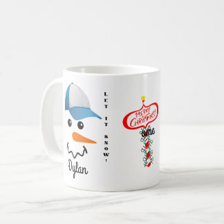 Customized Blue and White cap Snowman Face Mug