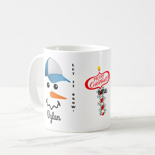 Customized Blue and White cap Snowman Face Mug