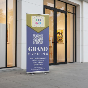 Customized Blue and Yellow Business Logo, QR Code Retractable Banner