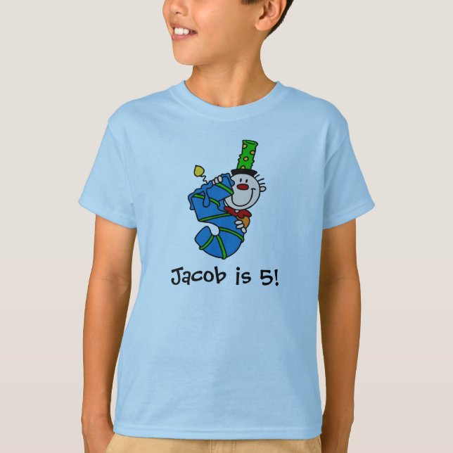 Customized Blue Candle Clown 5th Birthday T-shirt (Front)