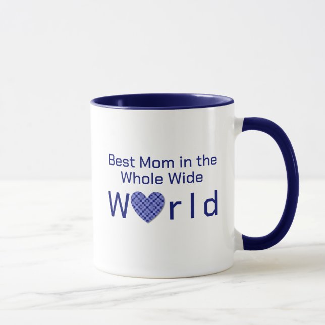 Customized Blue Checkered Heart World's Best Mom Mug (Right)