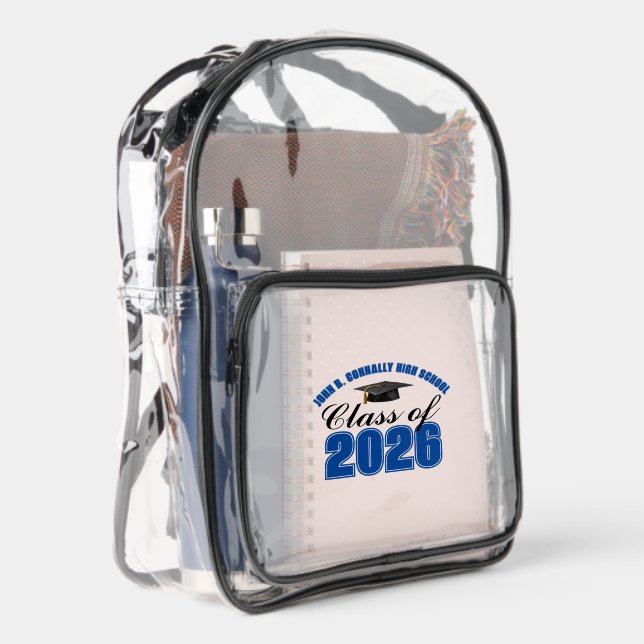 Customized Blue Class of 2026 Graduation Clear Backpack (Right)