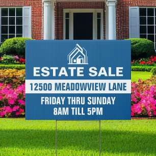 Customized Blue Estate Sale Address Yard Sign