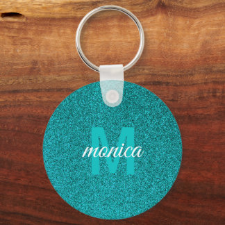 Customized Blue Glitter Monogram Keychain