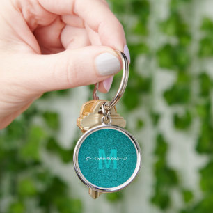 Customized Blue Glitter Monogram Name Keychain