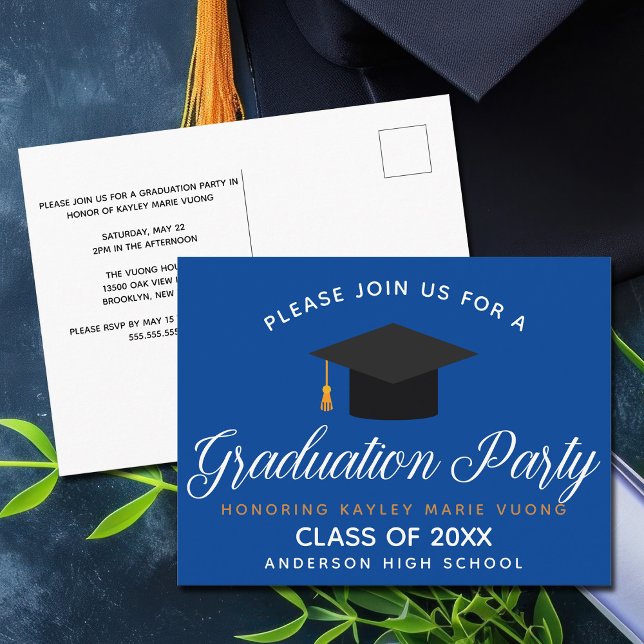 Customized Blue Graduation Party Invitation Postcard (Creator Uploaded)
