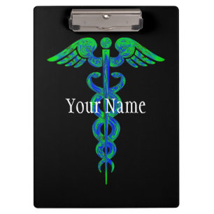 Customized Blue Green Caduceus Nurse Clipboard