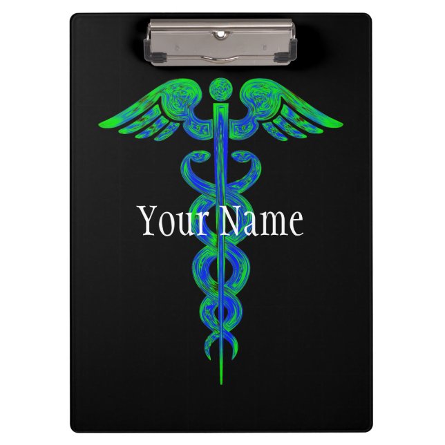Customized Blue Green Caduceus Nurse Clipboard (Front)