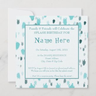 Customized Blue, Grey Splash of Color Birthday