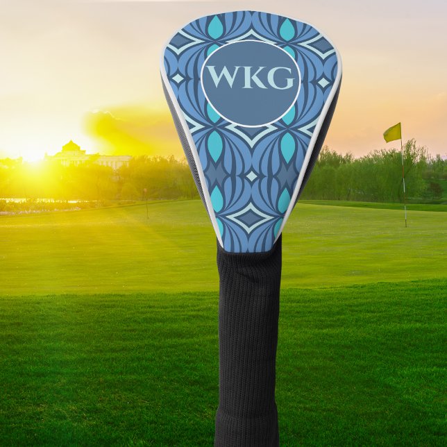 Customized Blue Monogram Golf Club Head Cover  (Blue Tribal Monogram Pattern Head Cover
)