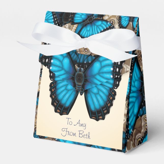 Customized Blue Morpho Butterfly Swirl Favor Boxes (Front Side)