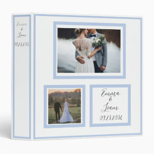 Customized Blue Names Photo Wedding Keepsake 3 Ring Binder