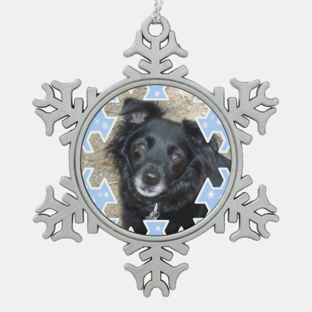 Customized Blue Snowflake Frame Keepsake Photo Snowflake Pewter Christmas Ornament (Front)