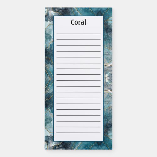 Customized Blue Turquoise Pattern Lined  Magnetic Notepad