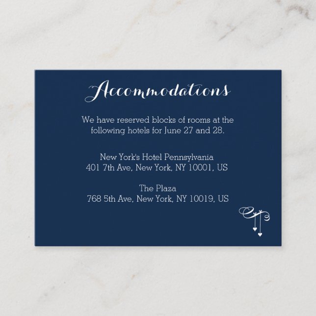Customized Blue Wedding Accommodation Cards (Front)