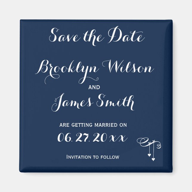Customized Blue Wedding Save The Date Magnet (Front)