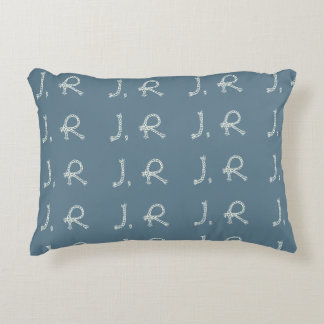 Customized Blue White Rope Knot Monogram Nautical Accent Pillow