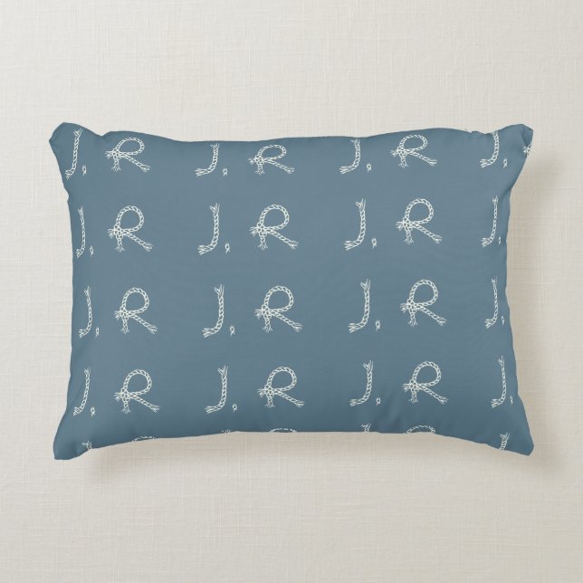 Customized Blue White Rope Knot Monogram Nautical Accent Pillow (Front)
