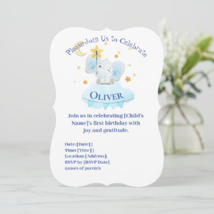 Customized bluebaby elephant birthday invitation