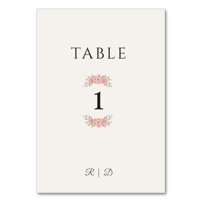 Customized Blush Garden Minimal Wedding Favor Table Number (Front)