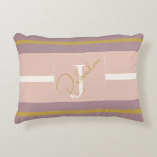 Customized Blush Pink Gold Stripe Monogram Chic Accent Pillow