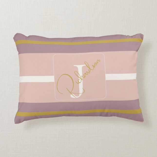 Customized Blush Pink Gold Stripe Monogram Chic  Accent Pillow (Front)