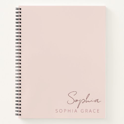 Customized Blush Pink Modern Monogram Name Notebook