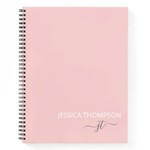 Customized Blush Pink Modern Monogram Name Notebook