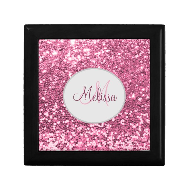 Customized Blush Pink Pretty Glitter Monogram Name Gift Box (Front)