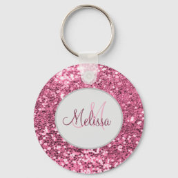Customized Blush Pink Pretty Glitter Monogram Name Keychain