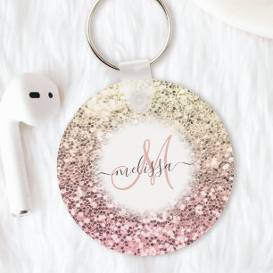 Customized Blush Pink Pretty Glitter Monogram Name Keychain