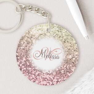 Customized Blush Pink Pretty Glitter Monogram Name Keychain