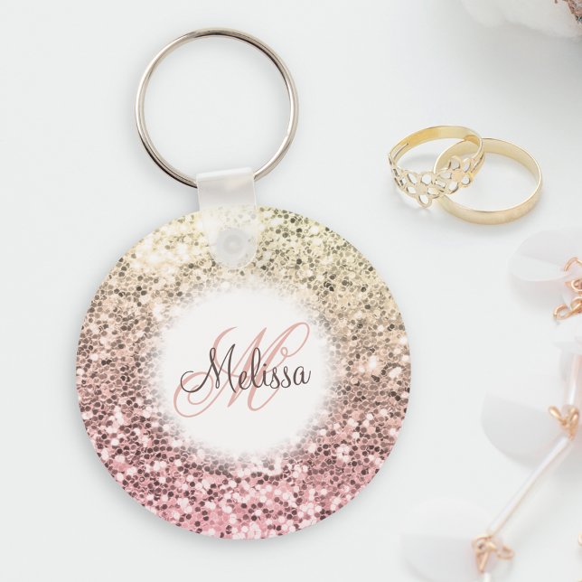 Customized Blush Pink Pretty Glitter Monogram Name Keychain (Creator Uploaded)