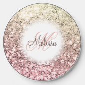Customized Blush Pink Pretty Glitter Monogram Name Wireless Charger (Front)