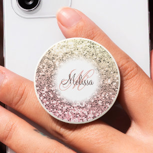 Customized Blush Pink Pretty Glitter Monogrammed PopSocket