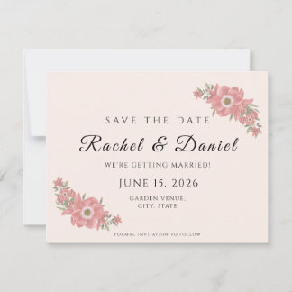 Customized Blush Watercolor Floral Garden Wedding Save The Date