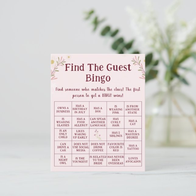 Customized Boho Floral Find The Guest Bingo Game  (Standing Front)