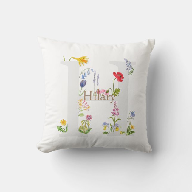 customized botanical monogram alphabet h flower throw pillow (Front)