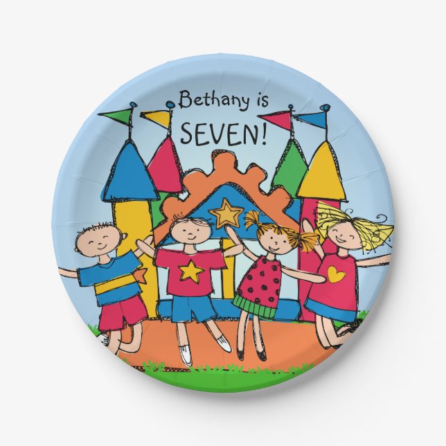 Customized Bounce House Kids Birthday Paper Plate (Front)