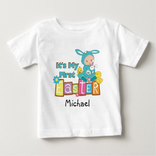 Customized Boy Bunny First Easter T_shirt