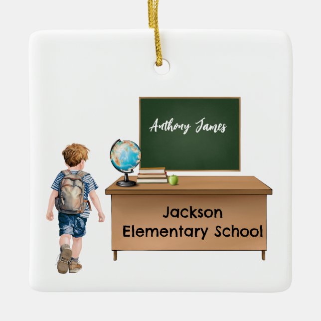 Customized Boys School Christmas Ornament (Front)