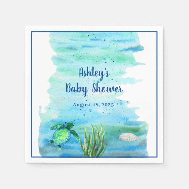 Customized Boys Sea Turtle Baby Shower   Napkins (Front)