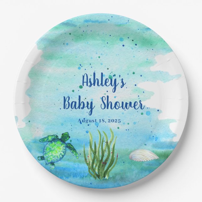 Customized Boys Sea Turtle Baby Shower     Paper Plates (Front)