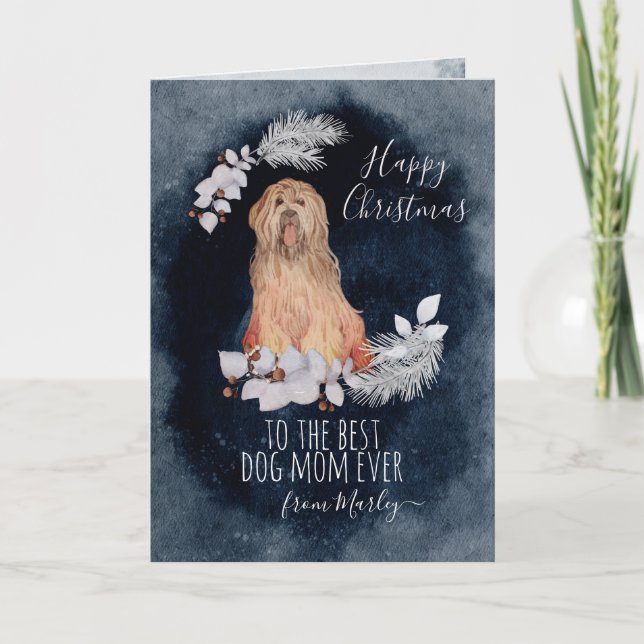 Customized Briard Shaggy Dog Mom Christmas Holiday Card (Front)