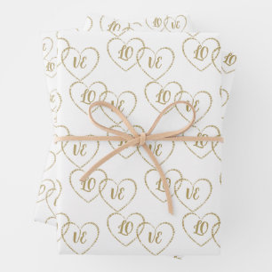 Customized Bride & Groom Gold Wedding Heart Charms Wrapping Paper Sheets