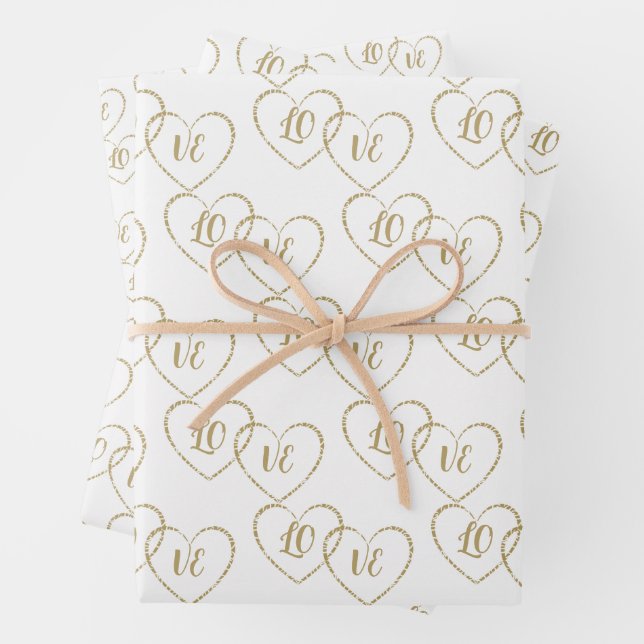 Customized Bride & Groom Gold Wedding Heart Charms Wrapping Paper Sheets (In situ)